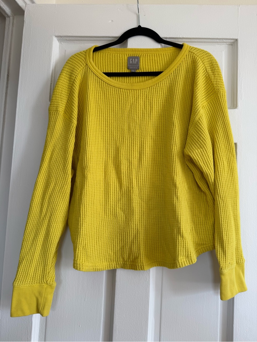 GAP Bright Yellow Waffle-Knit Scoop Neck Pullover